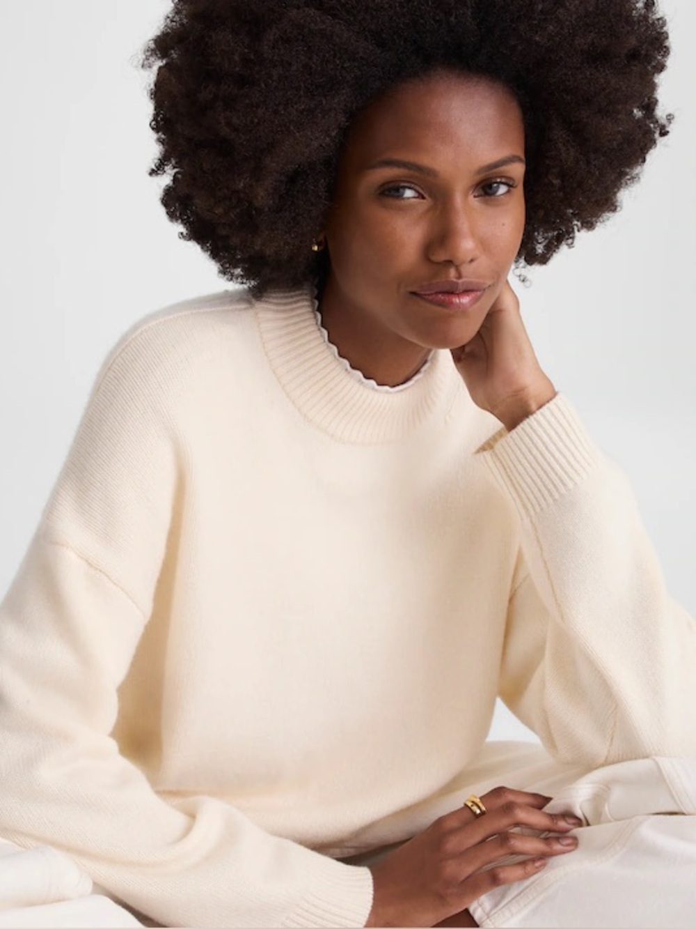 NWT Madewell Wool & Cashmere Boxy Crewneck Sweater in Heather Cloud, NT602, M - Picture 2 of 16